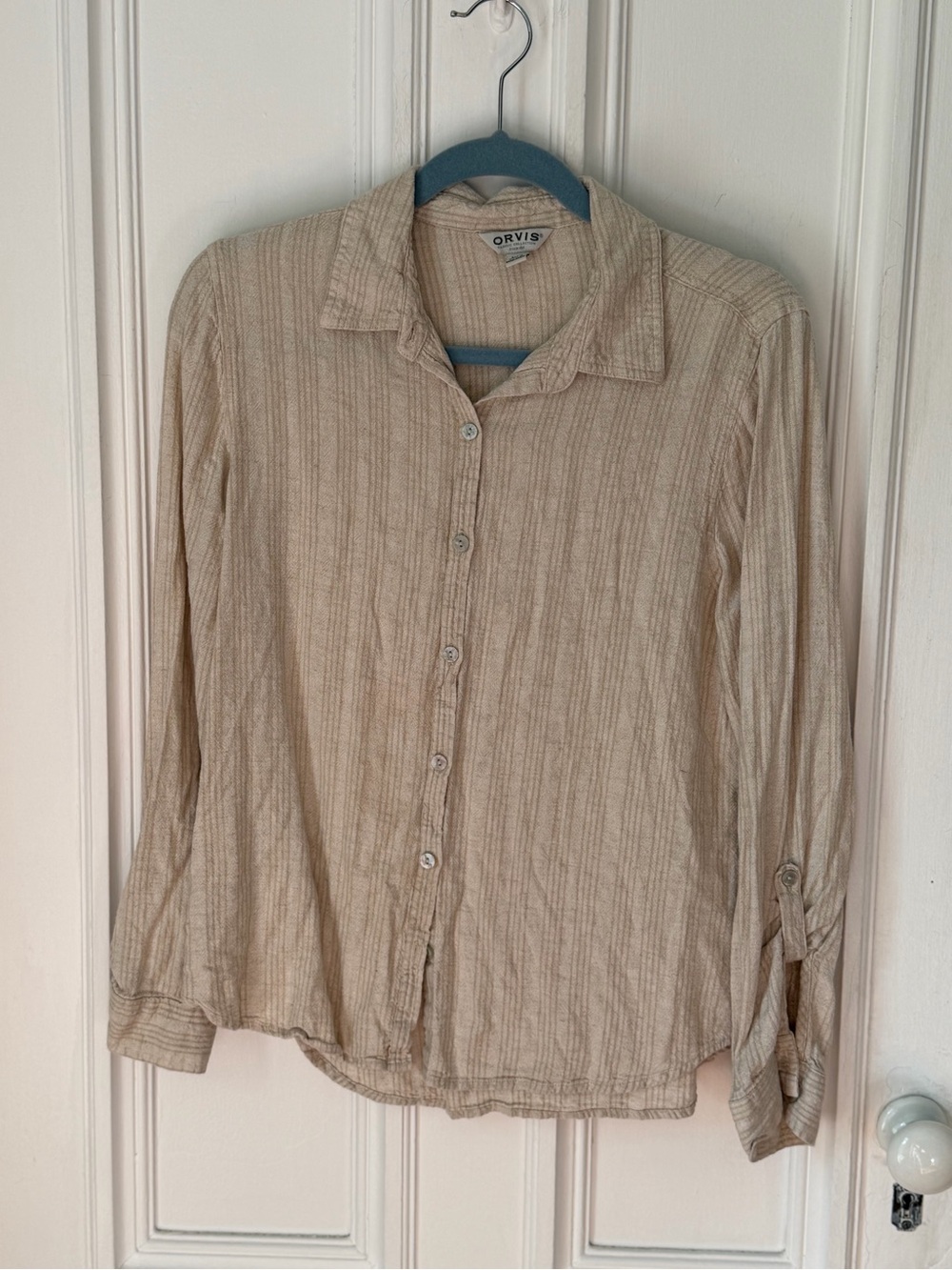 Women’s Orvis Linen Blend Long Sleeve Roll Tab Detail Button Front Shirt Small